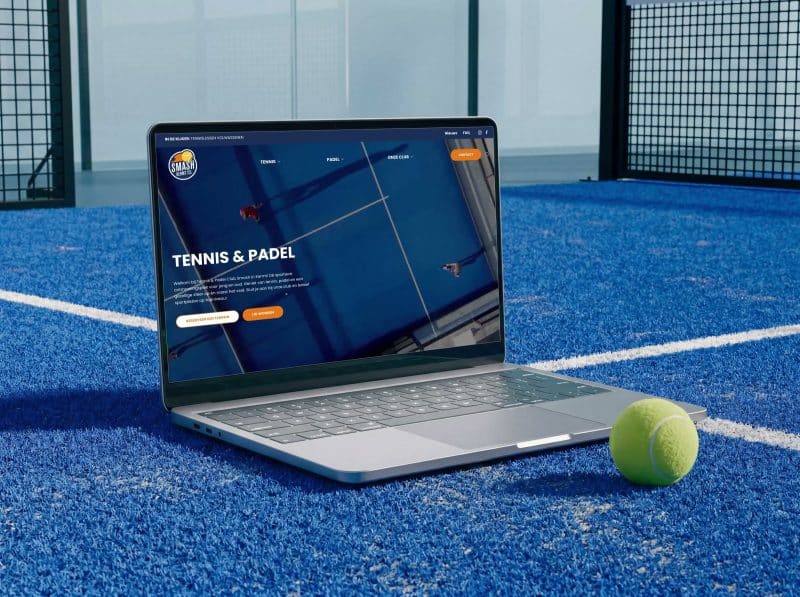 Case Smash Kermt – tennis- en padelclubwebsite op laptop